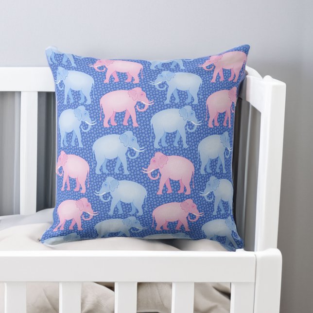 Baby Shower Pink and Blue Elephants  Throw Pillow