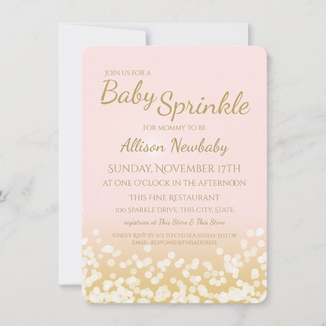 Baby Shower Pink and Gold Sparkle Invitation (Front)