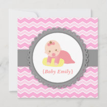 Baby Shower - Pink and White Chevron, Baby girl Invitation