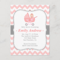 Baby Shower - Pink and White Chevron with Stroller Invitation