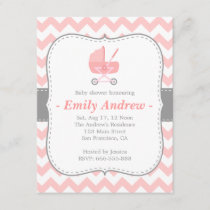 Baby Shower - Pink and White Chevron with Stroller Invitation