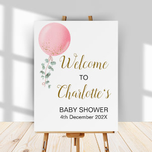 Baby Shower Pink Balloon Editable Welcome Sign