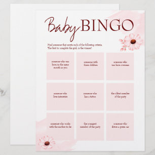 Baby shower pink bingo game personalized template letterhead