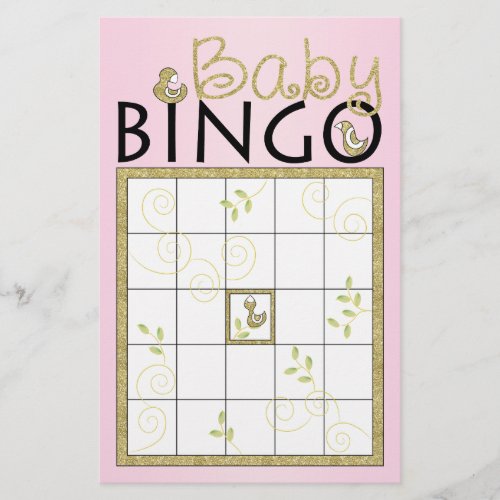 Baby Shower Pink BINGO Gold Birds Flyer