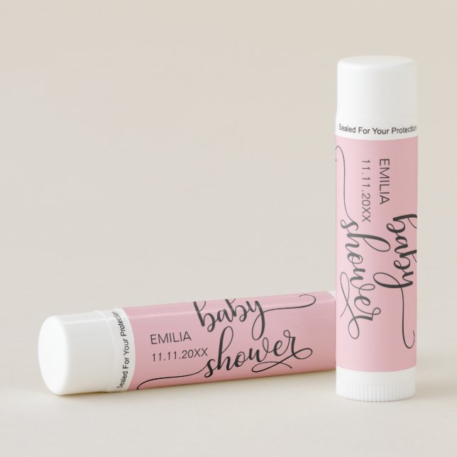 BABY SHOWER Pink Black Girl Gift Favors Lip Balm (Front)