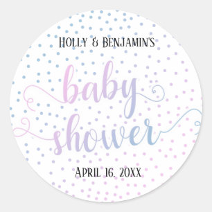 Baby Shower Pink Blue Confetti, Names & Date Classic Round Sticker