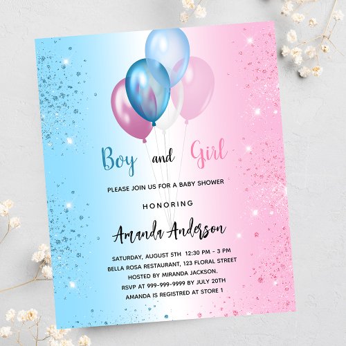Baby Shower pink blue girl boy budget invitation