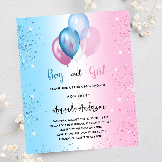 Baby Shower pink blue girl boy budget invitation Flyer (Creator Uploaded)