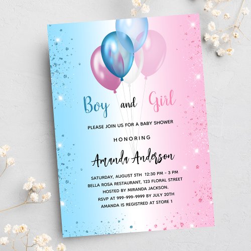 Baby Shower pink blue girl boy twins Invitation Postcard