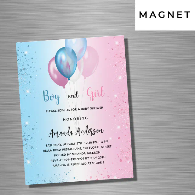 Baby Shower pink blue girl boy twins luxury Magnetic Invitation | Zazzle