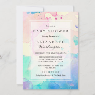 Baby Shower Pink Blue & Purple Watercolor Splash Invitation