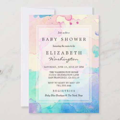 Baby Shower  Pink Blue  Purple Watercolor Splash Invitation