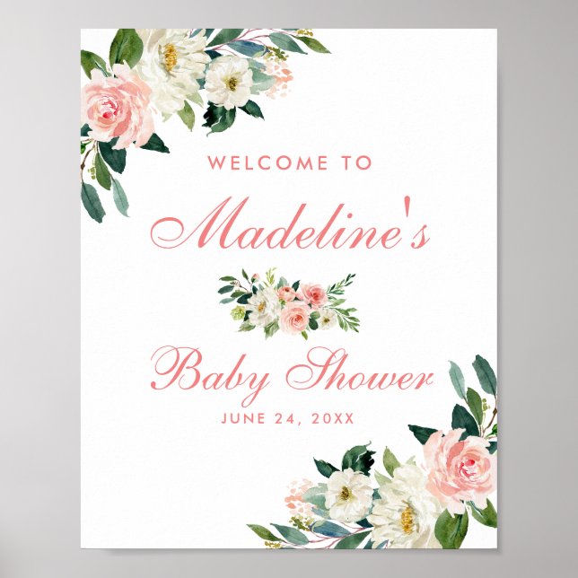 Baby Shower Pink Blush Floral Welcome Poster (Front)