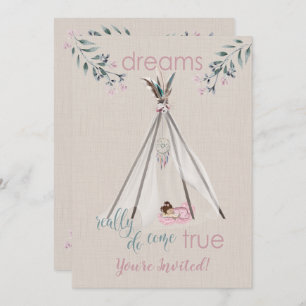 Baby Shower Pink Boho Tipi DreamCatcher Invitation