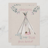 Baby Shower  Pink  Boho Tipi DreamCatcher Invitation