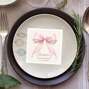 Baby Shower pink bow cream florals pearls Napkins