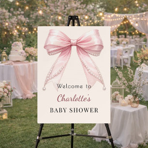 Baby Shower pink bow cream ivory pearls welcome Foam Board