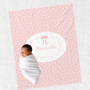 Baby Shower Pink Bow Dots Baby Girl Coquette Fleece Blanket