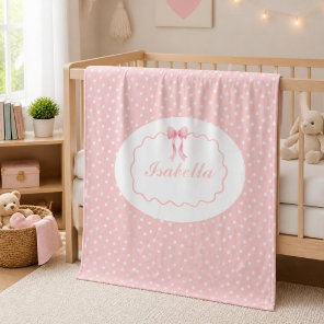 Baby Shower Pink Bow Dots Baby Girl Coquette Fleece Blanket