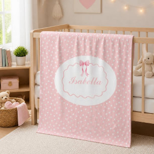 Baby Shower Pink Bow Dots Baby Girl Coquette Fleece Blanket