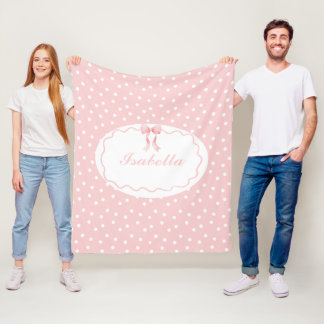 Baby Shower Pink Bow Dots Baby Girl Coquette Fleece Blanket