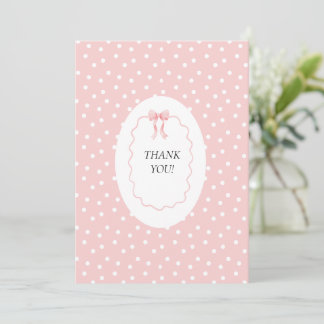 Baby Shower Pink Bow Dots Baby Girl Coquette Thank You Card