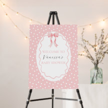 Baby Shower Pink Bow Dots Baby Girl Welcome Sign