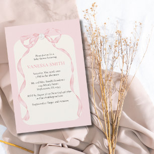Baby Shower Pink Bow Pearl Baby Girl Modern Invitation