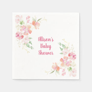 Baby Shower Pink Coral Gold Floral Napkins