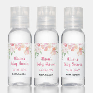 Baby Shower Pink Coral Gold Floral Watercolor Hand Sanitizer