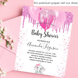 Baby Shower pink elephant girl budget invitation Flyer