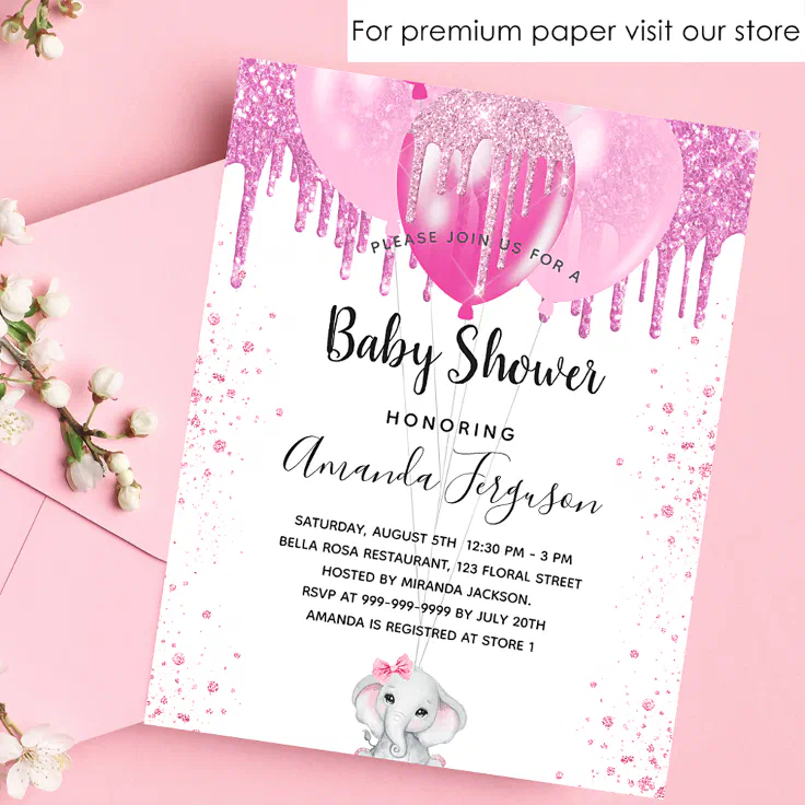 Baby Shower pink elephant girl budget invitation Flyer Zazzle