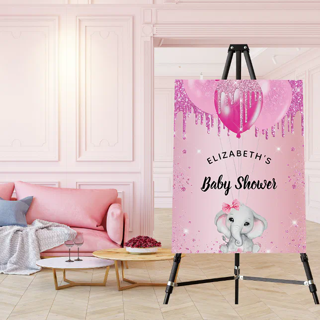 Baby Shower pink elephant girl glitter Foam Board Zazzle