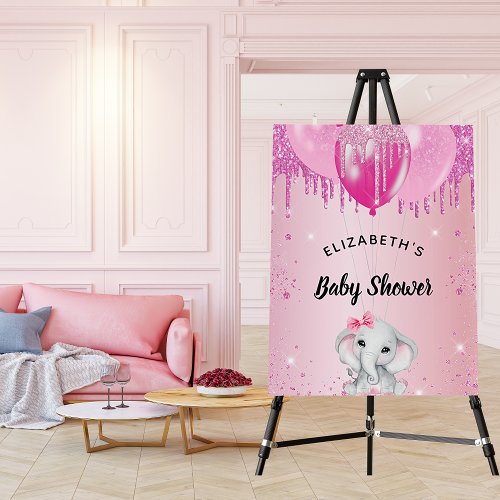 Baby Shower pink elephant girl glitter welcome Foam Board