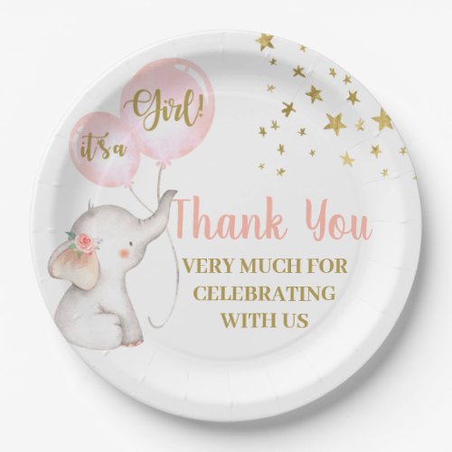 Baby Shower Pink Elephant Paper Plate