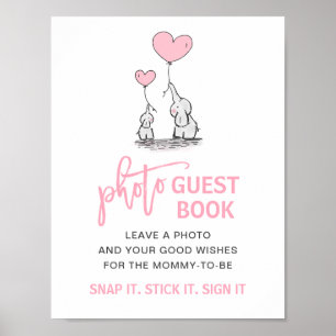 Baby Shower Pink Elephant Photo Guest Book Sign