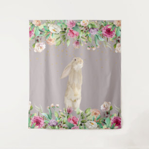 Baby Shower Pink Floral Bunny Easter Spring Tapestry