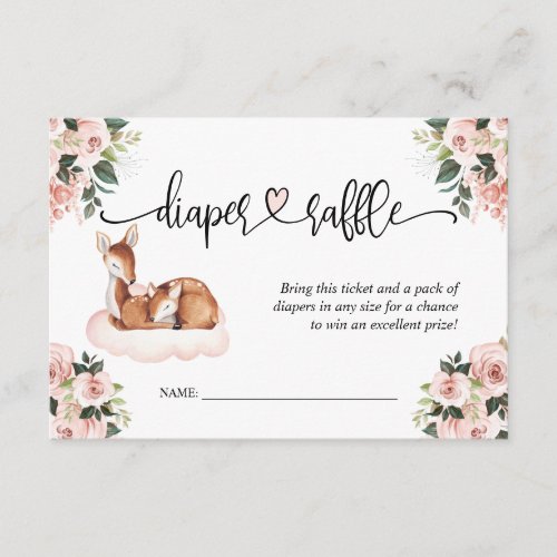 Baby Shower Pink Floral Deer Diaper Raffle Enclosure Card