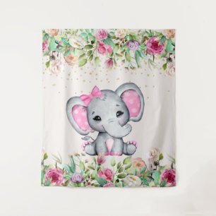Baby Shower Pink Floral Elephant Baby Shower Tapestry