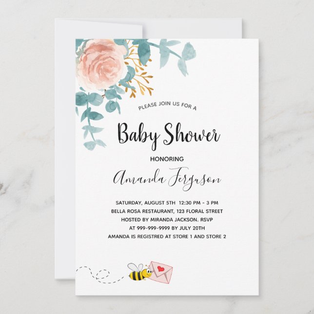 Baby Shower pink floral greenery cute mom to bee Invitation (Front)