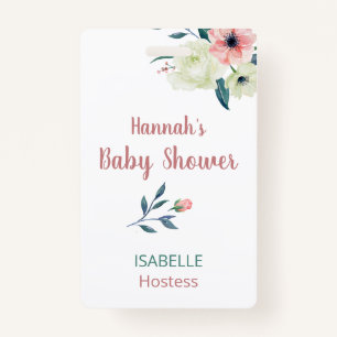 Baby Shower Pink Floral Hostess or Guest Name Tag Badge