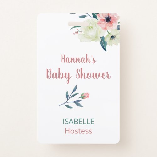 Baby Shower Pink Floral Hostess or Guest Name Tag Badge