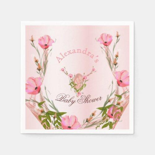 Baby Shower  Pink Floral New Baby Napkins