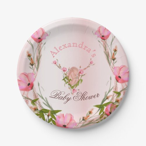 Baby Shower Pink Floral New Baby Personal  Paper Plates