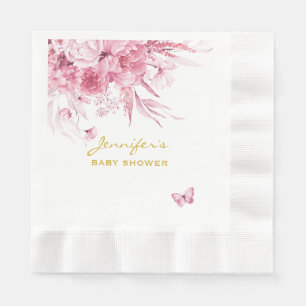 Baby Shower Pink Floral Pink Coined Luncheon Napkins