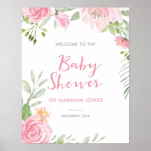 Baby Shower pink floral Welcome Sign (Front)