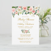 Baby Shower Pink Floral White Gold Invite P (Standing Front)