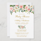 Baby Shower Pink Floral White Gold Invite P (Front)