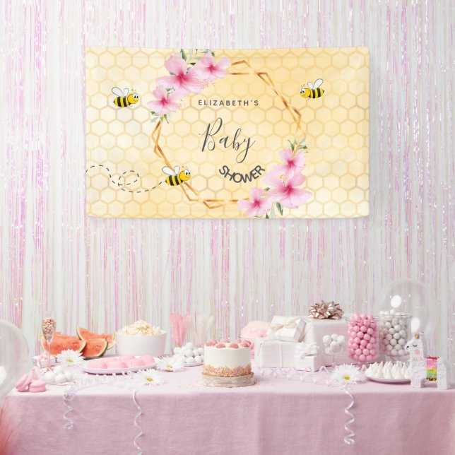 Baby Shower pink florals honeycomb mom to bee Banner (Party)