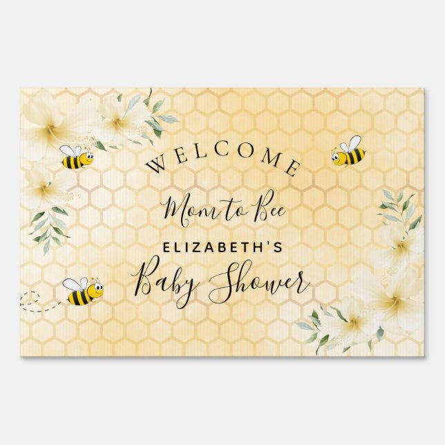 Baby Shower pink florals honeycomb mom to bee Sign (Front)